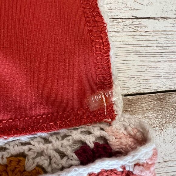 FOREVER 21 Crocheted Bikini Top XS/S Triangle Rainbow Granny Square Pink Orange - Picture 11 of 15